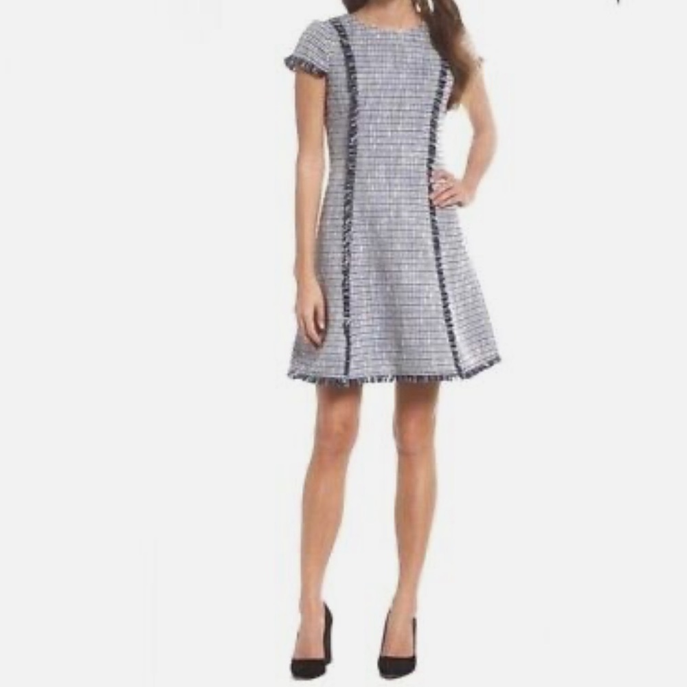 Eliza J Blue and White Tweed Dress